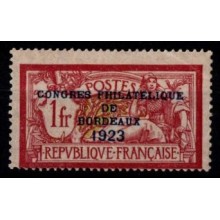 1923 - Frankrig - AFA 145 - 1 fr. rød/oliven - Frimærke - Filatelistkongres i Bordeaux - Ustemplet.